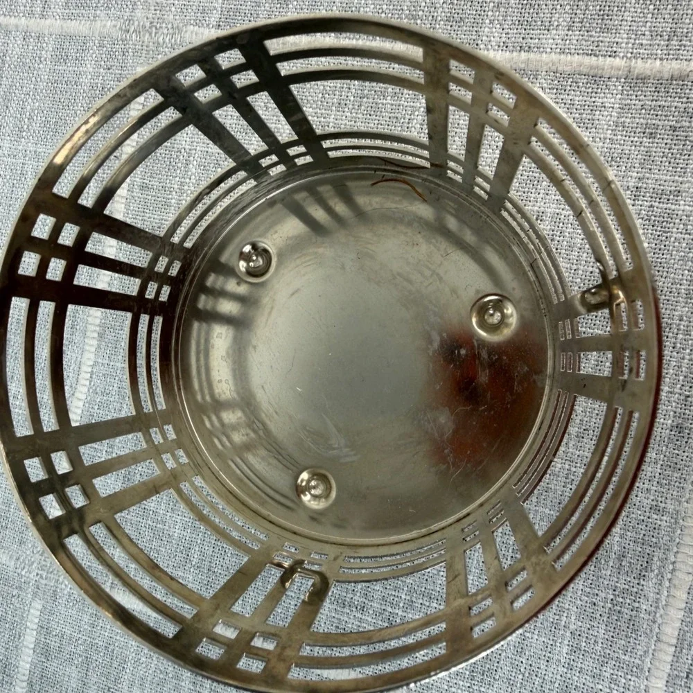 Bath and Body Works 3 Wick Candle Holder Silver Plaid Stripes Minimalist Preppy